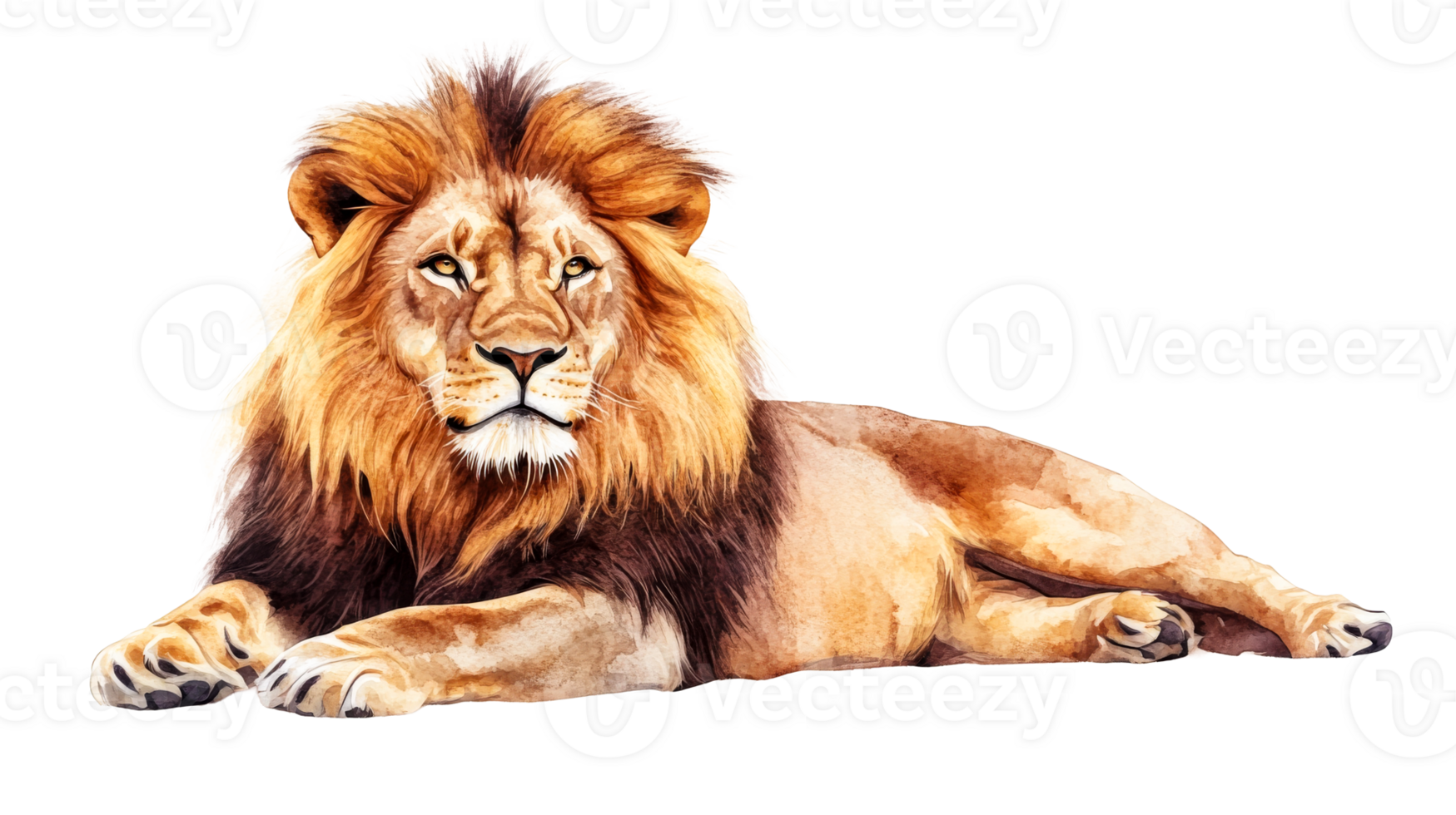 Watercolor illustration of majestic lion, cut out transparent png