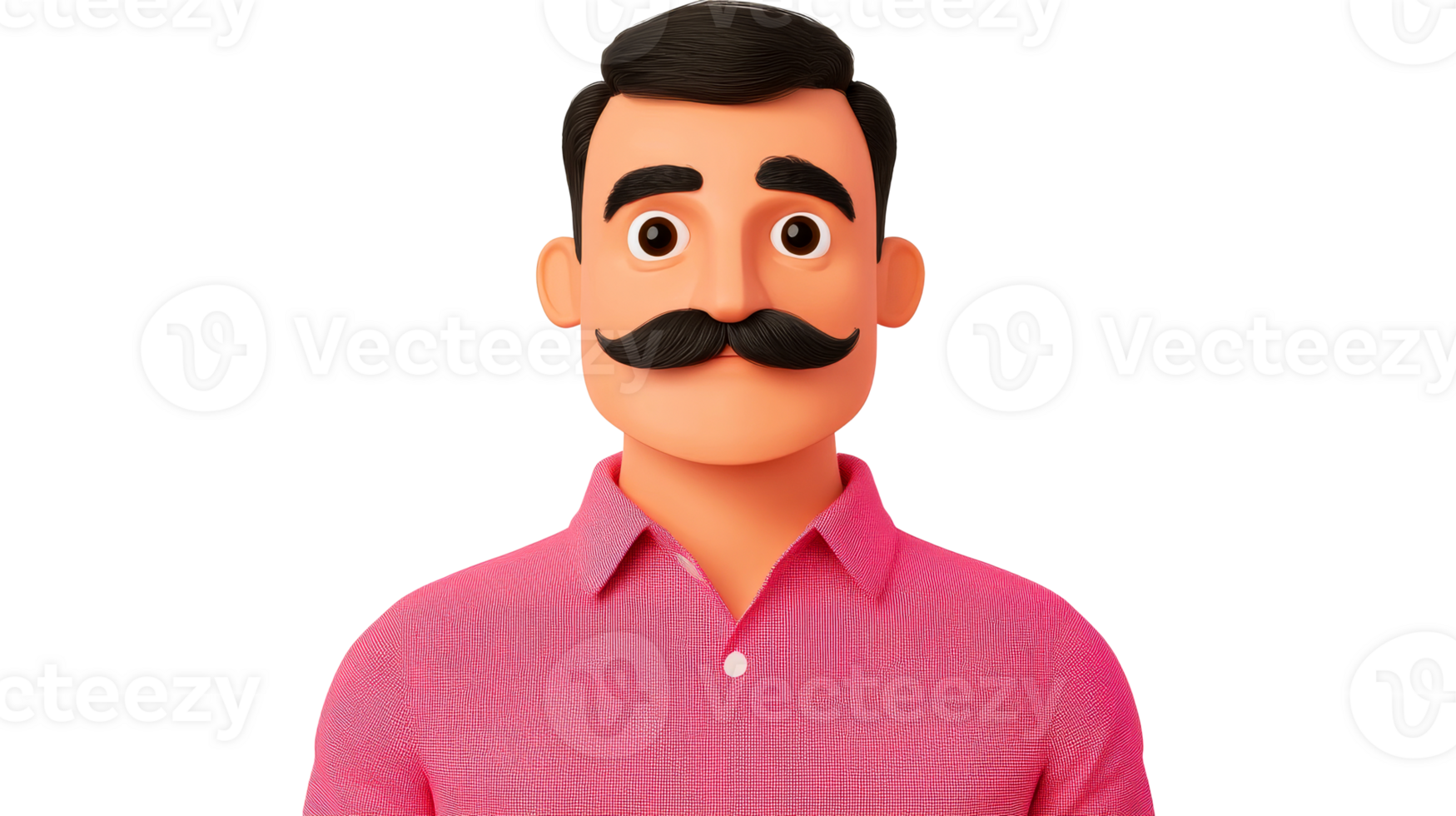 Cartoon man with mustache and pink shirt, cut out transparent png