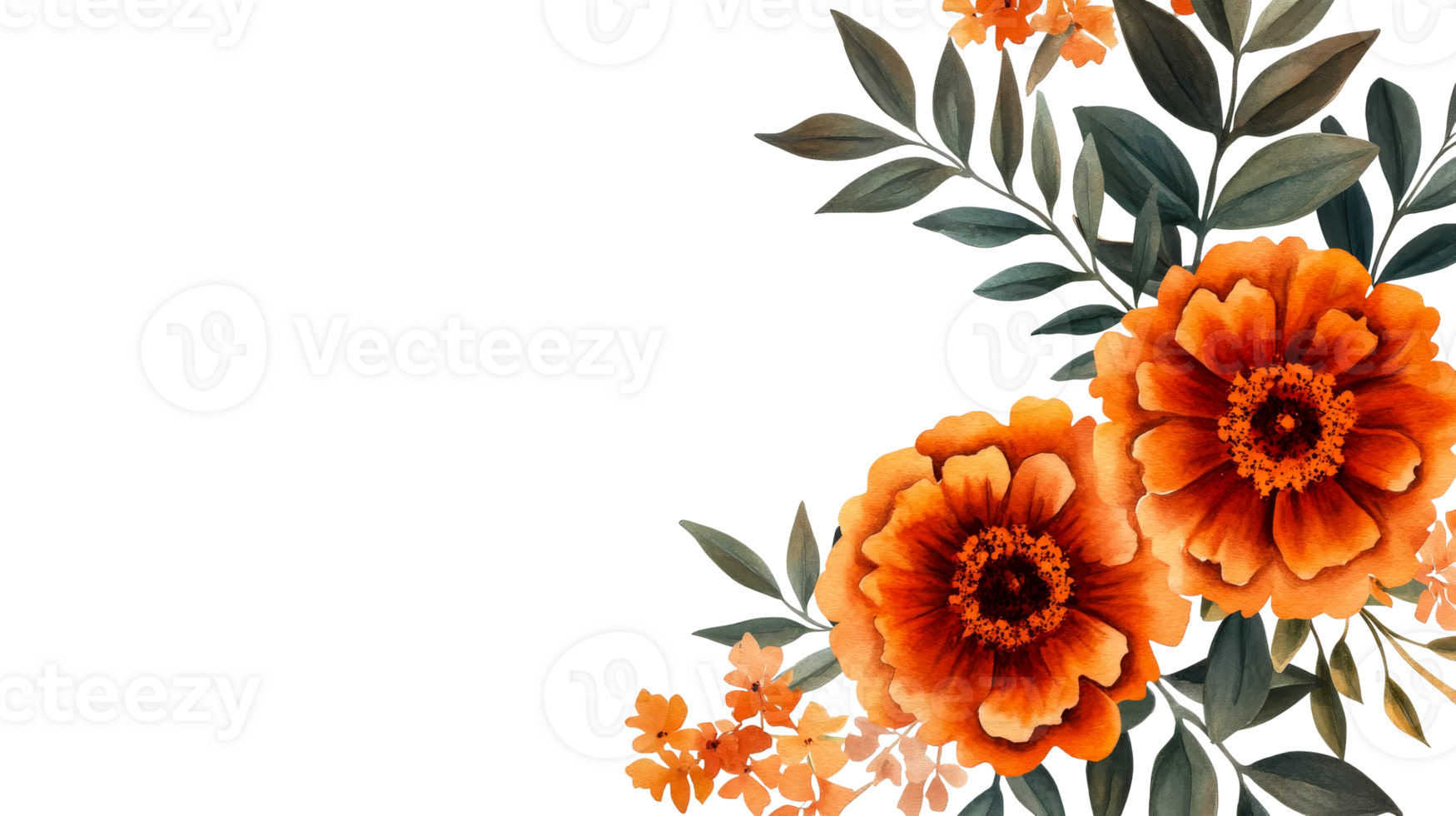 Orange flowers blossom frame, watercolor style illustration, cut out transparent png