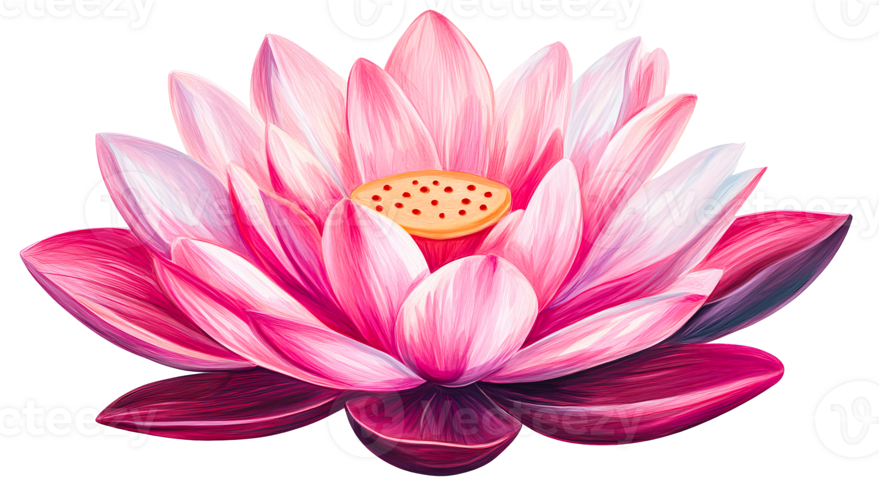 Pink lotus flower with bright petals, detailed illustration, cut out transparent png