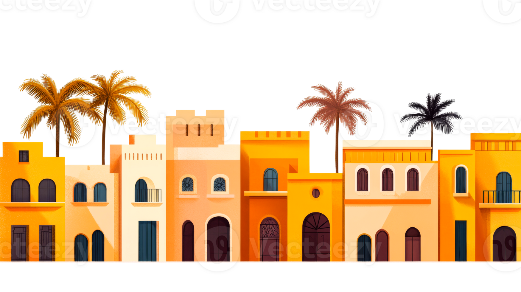 Desert architecture in bright colors, cut out transparent png