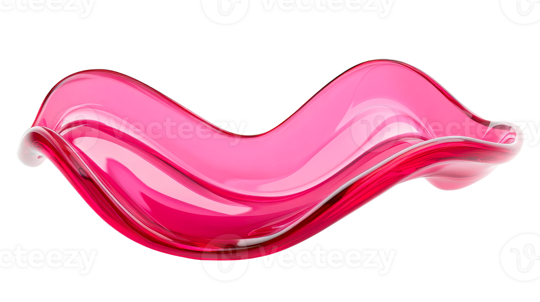 Wavy pink glass design on a black background, cut out transparent png