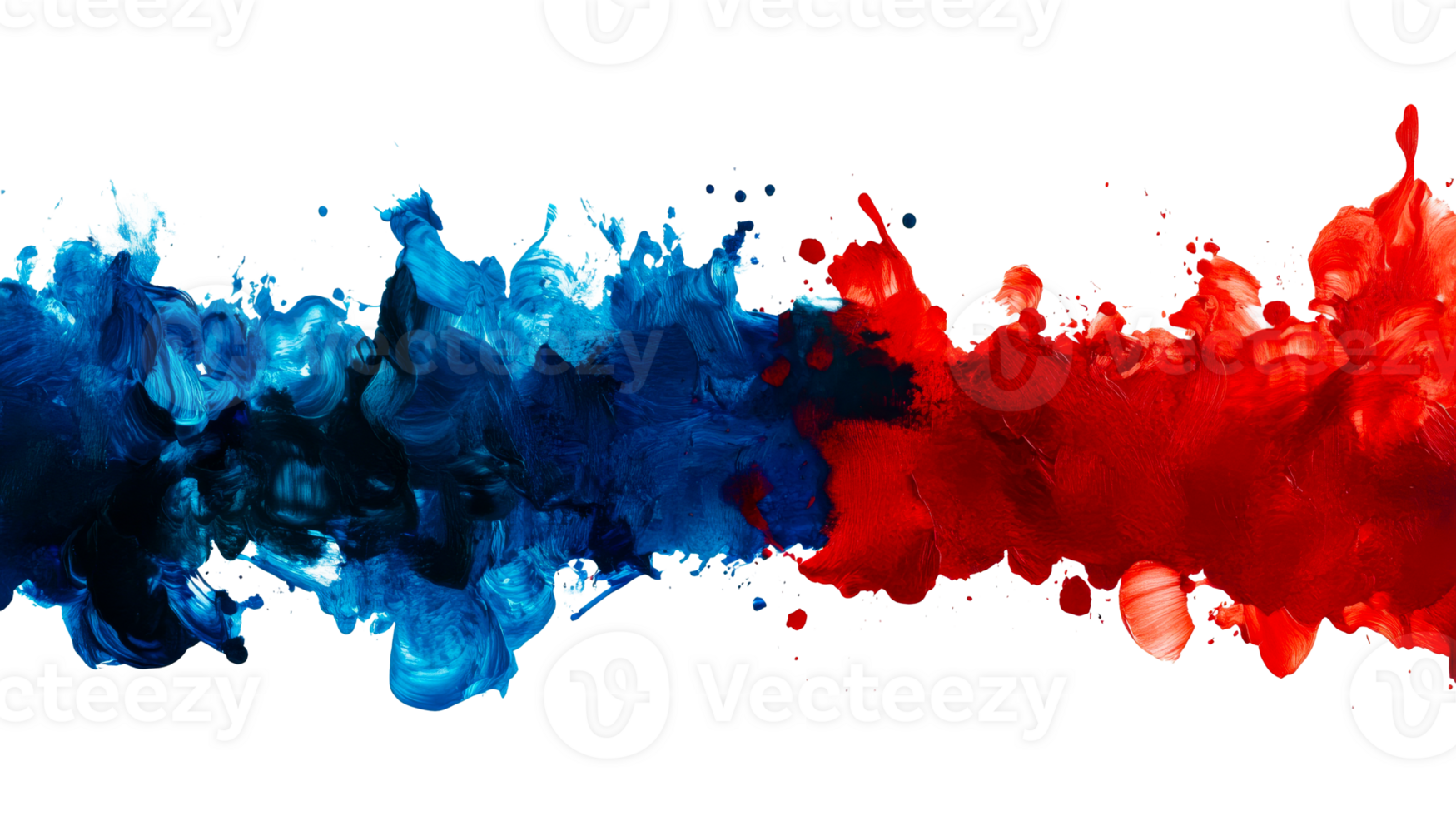 Vibrant contrasting brush strokes of blue and red paint, cut out transparent png