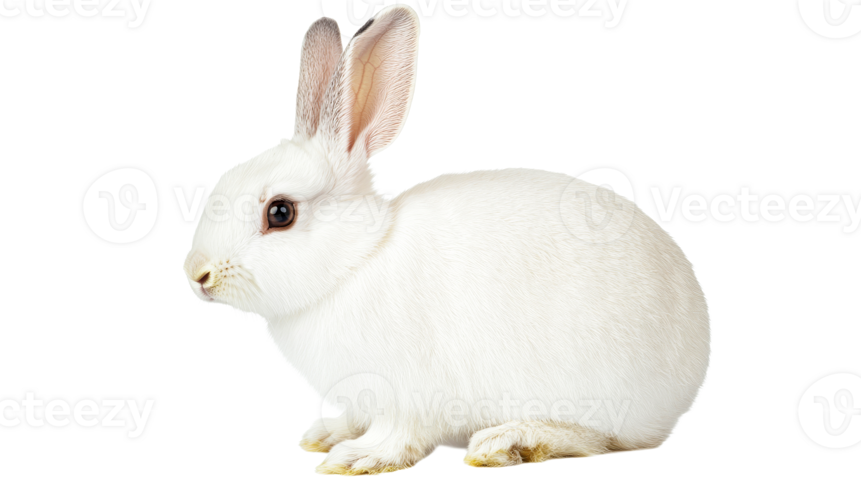 White rabbit sitting calmly in profile, cut out transparent png