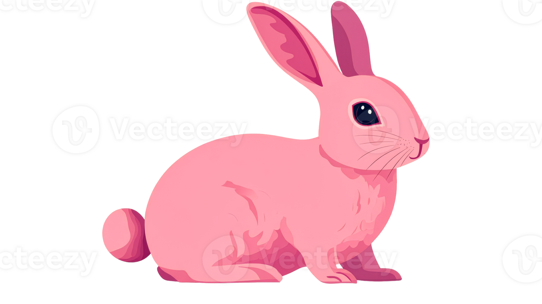 Pink rabbit, sitting and looking to the right, cut out transparent png