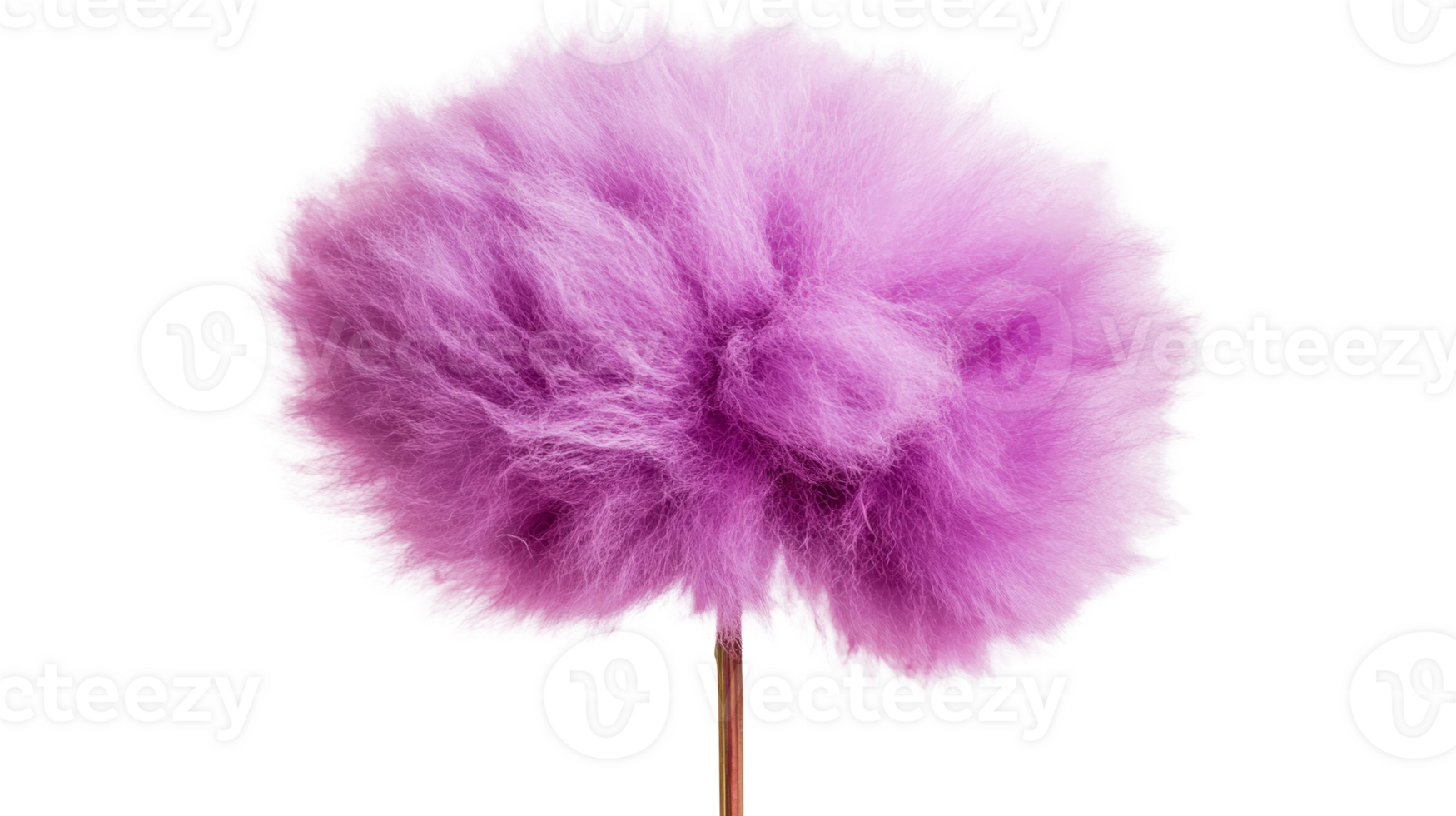 Soft, fluffy pink pompom with a stem, cute, decorative, isolated, cut out transparent png