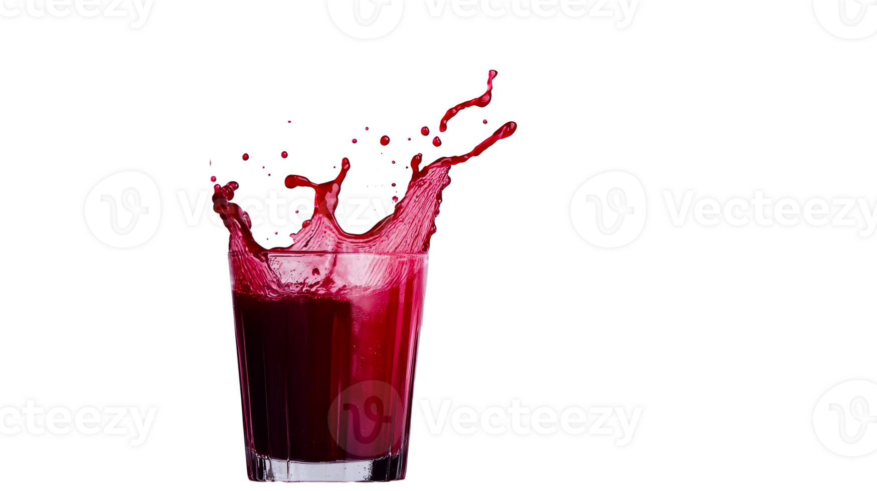 Red liquid splashing in glass, beverage isolated, cut out transparent png