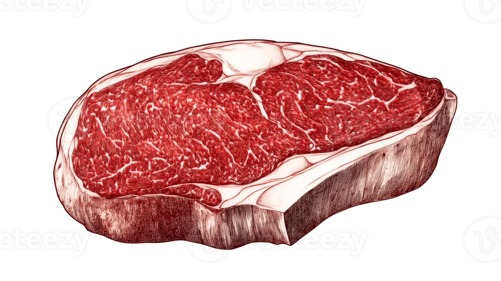 Wagyu ribeye steak drawing for design projects, cut out transparent png