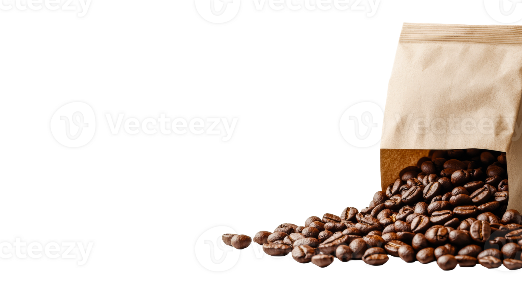 Coffee beans spilling from a bag, aromatic, roast, brown, cut out transparent png