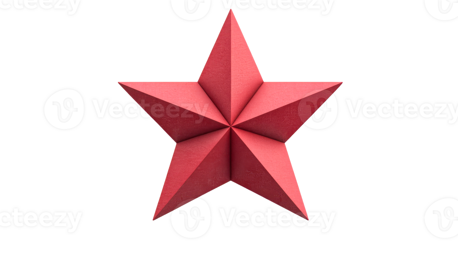 Red star on a black background, three-dimensional star, cut out transparent png