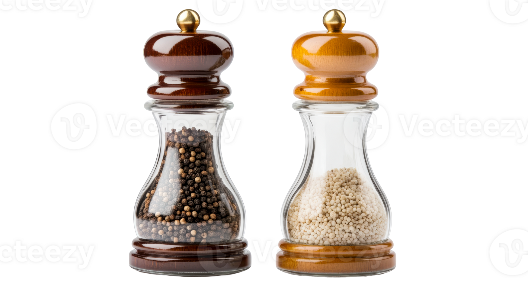 Pepper grinder and salt shaker with peppercorns, cut out transparent png