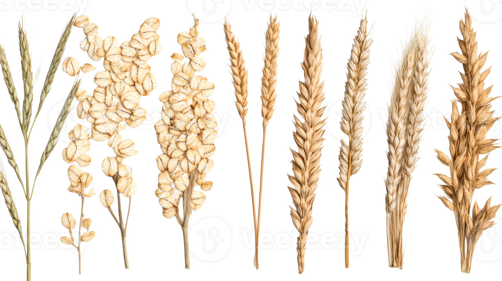 Cereal grains display, farm crop harvest, nutritious seeds, cut out transparent png