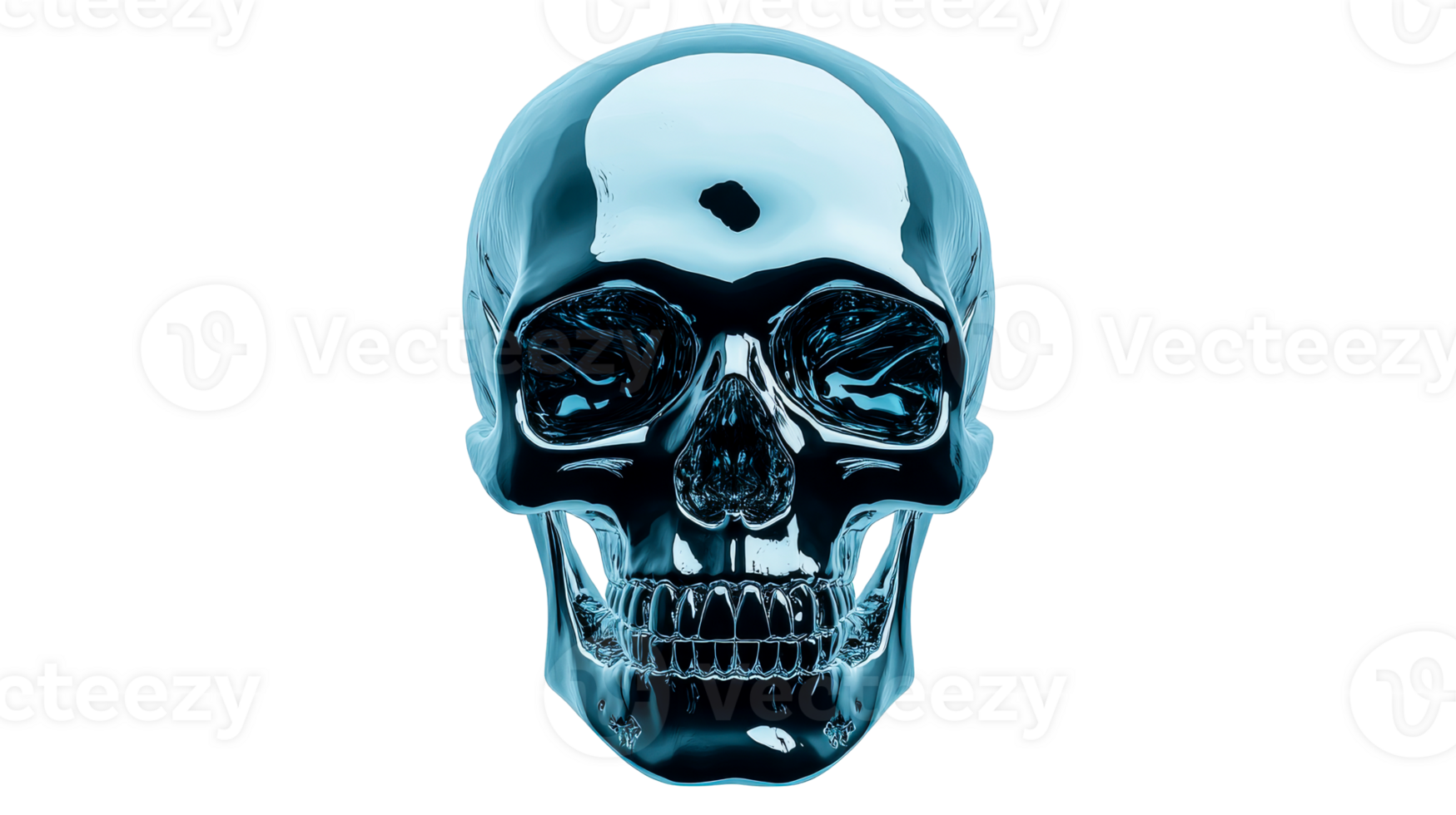 Blue crystal skull with realistic details, cut out transparent png