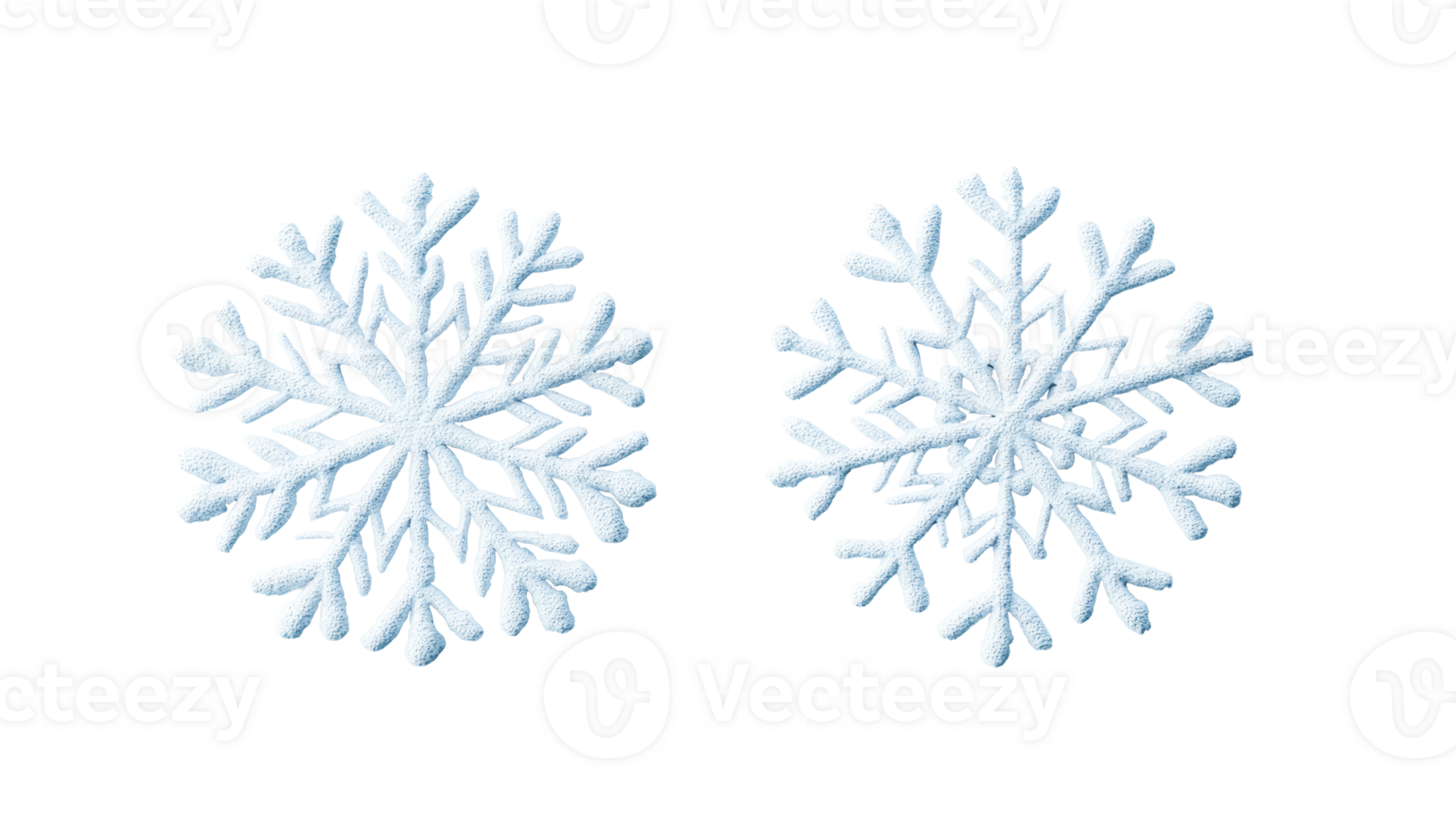 Two intricately designed snowflakes on black background , cut out transparent png