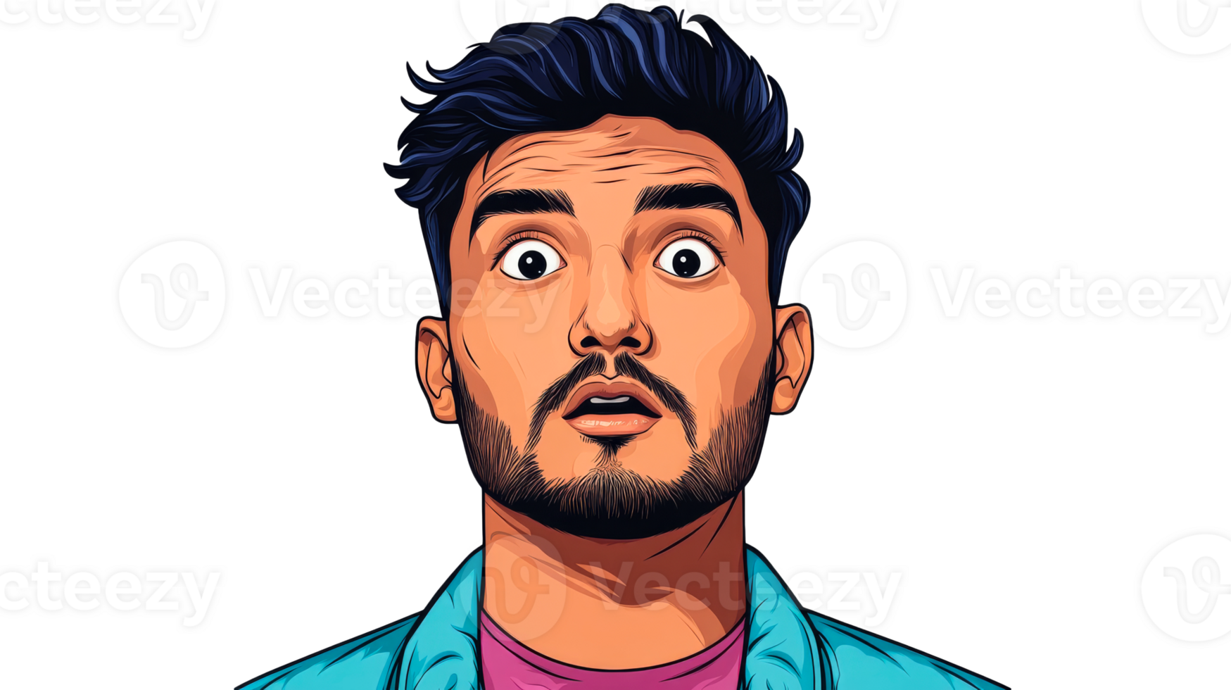 Man with surprised expression looking at camera, cut out transparent png
