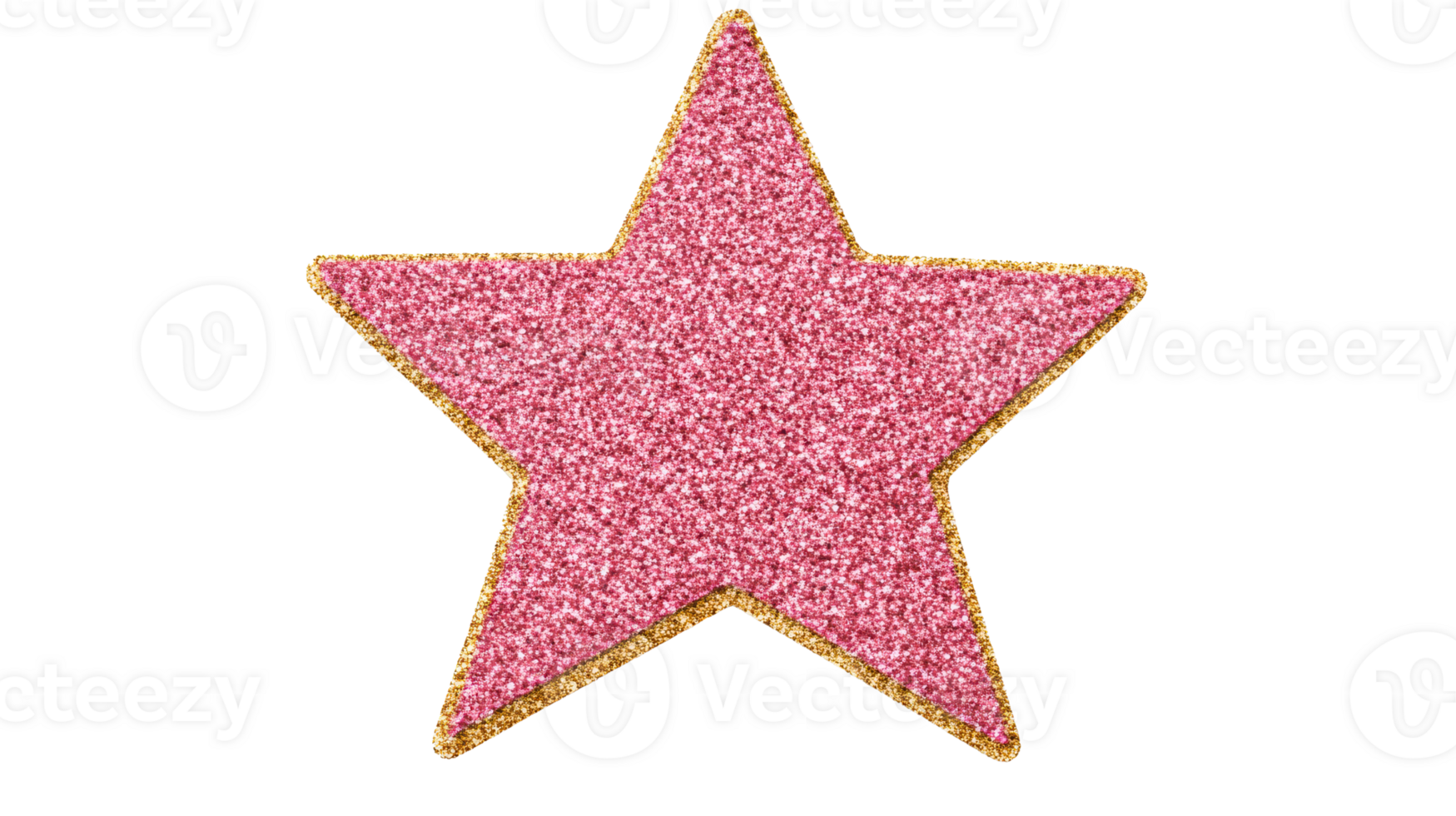 Shimmering glitter pink star with golden trim, cut out transparent png
