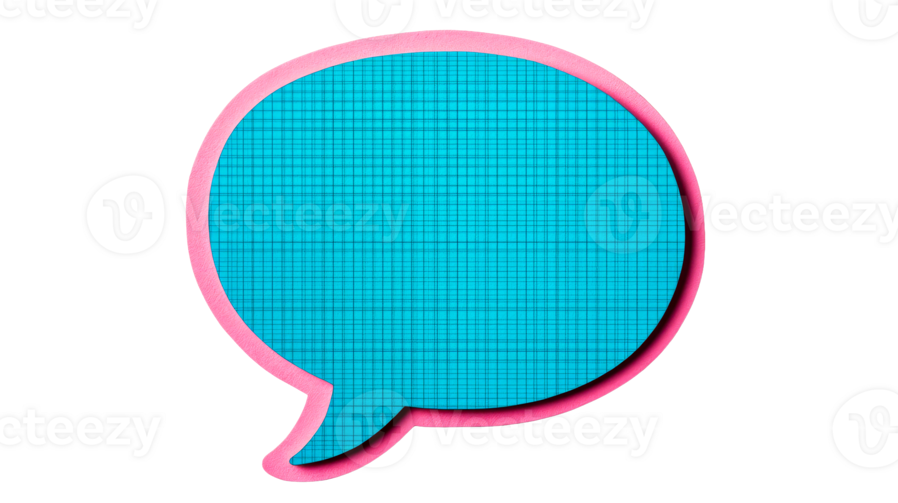 Pink border speech bubble, cyan grid pattern background , cut out transparent png