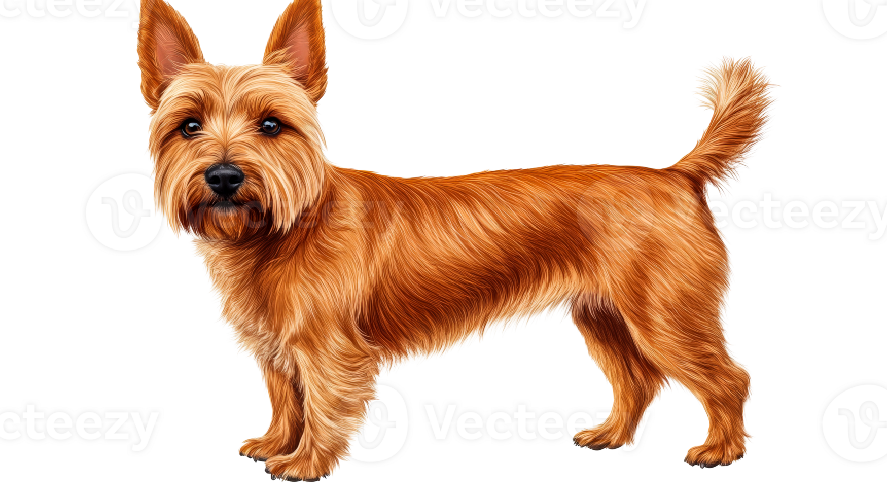 Australian terrier portrait, standing pose, pet cut out transparent png