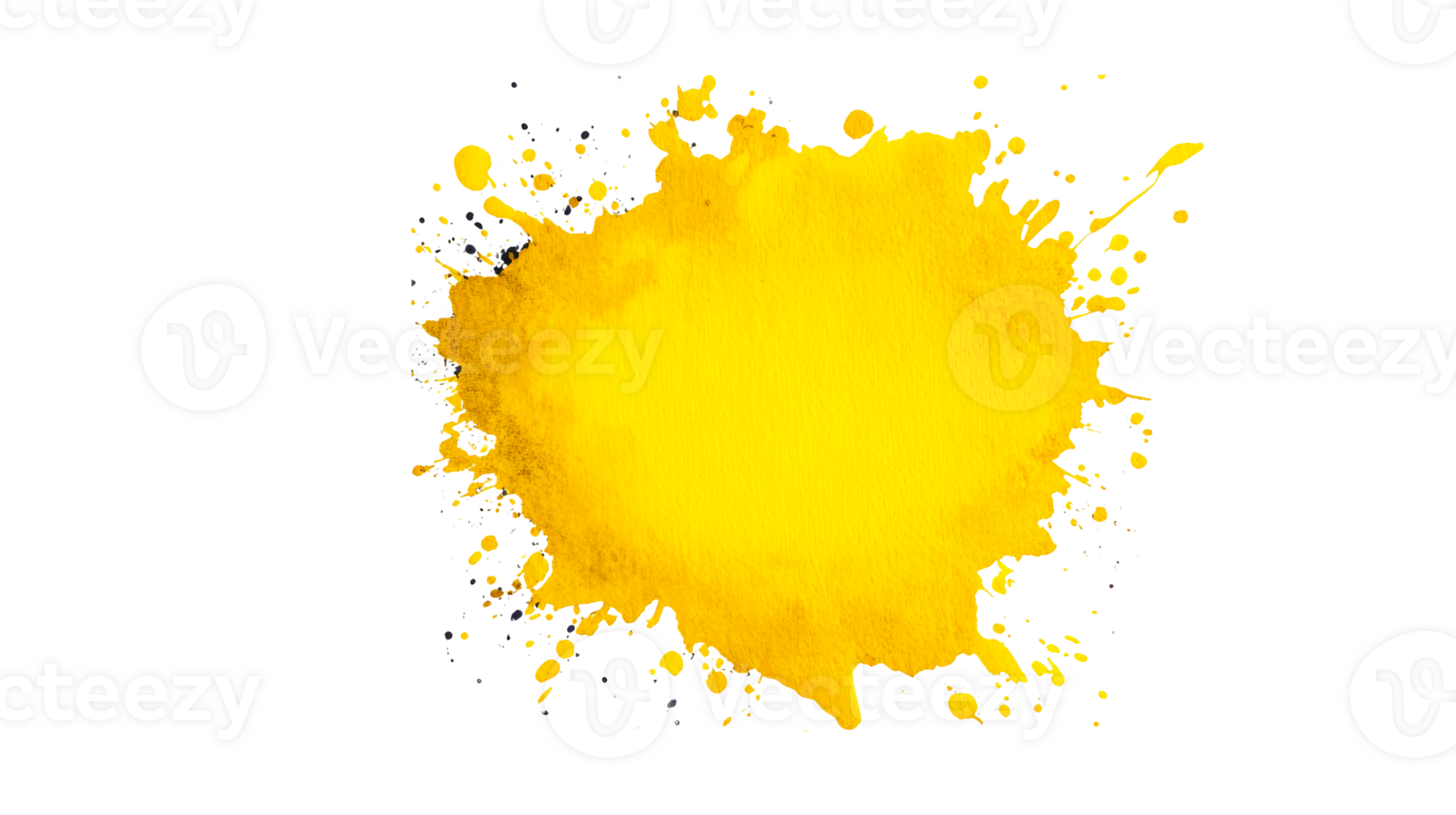 Vibrant yellow splatter design on black background, cut out transparent png