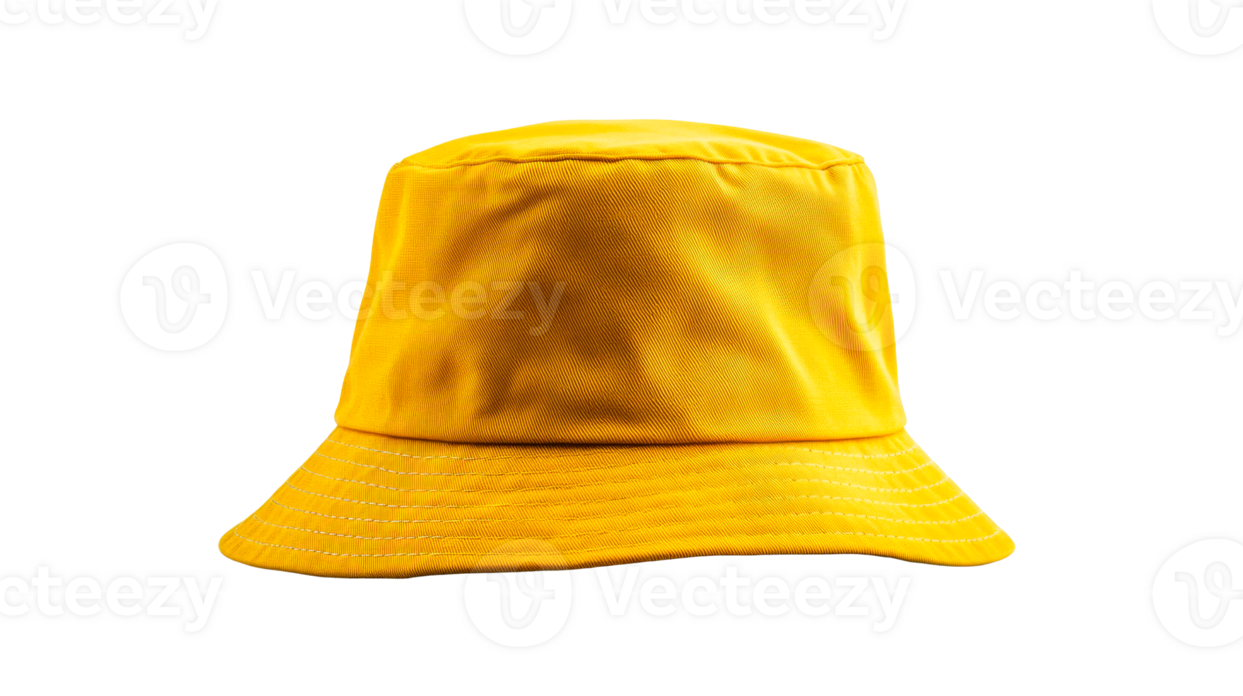 Yellow bucket hat with stitching details on black background, cut out transparent png