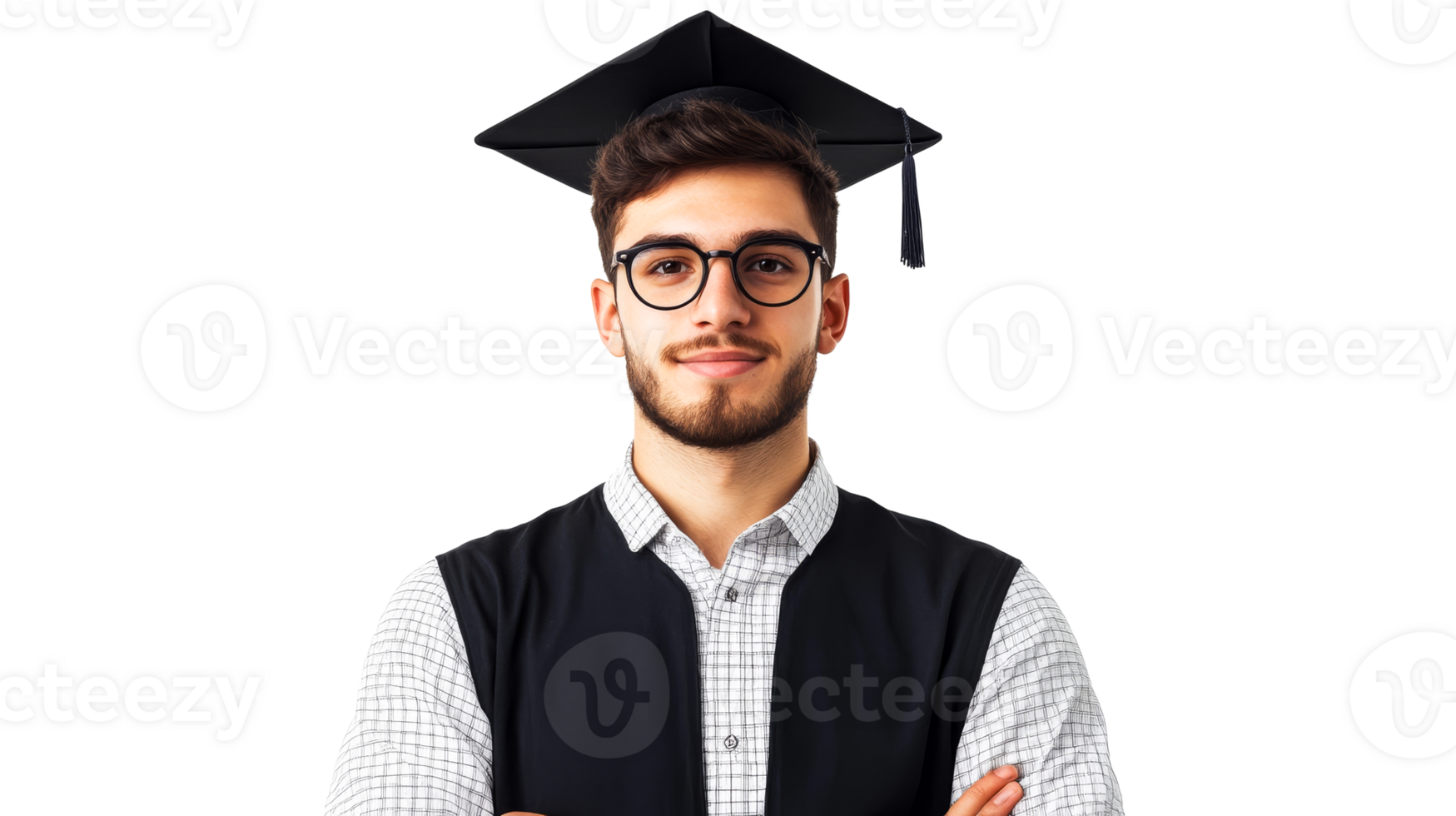 Smiling student with graduation cap, academic achievement, cut out transparent png
