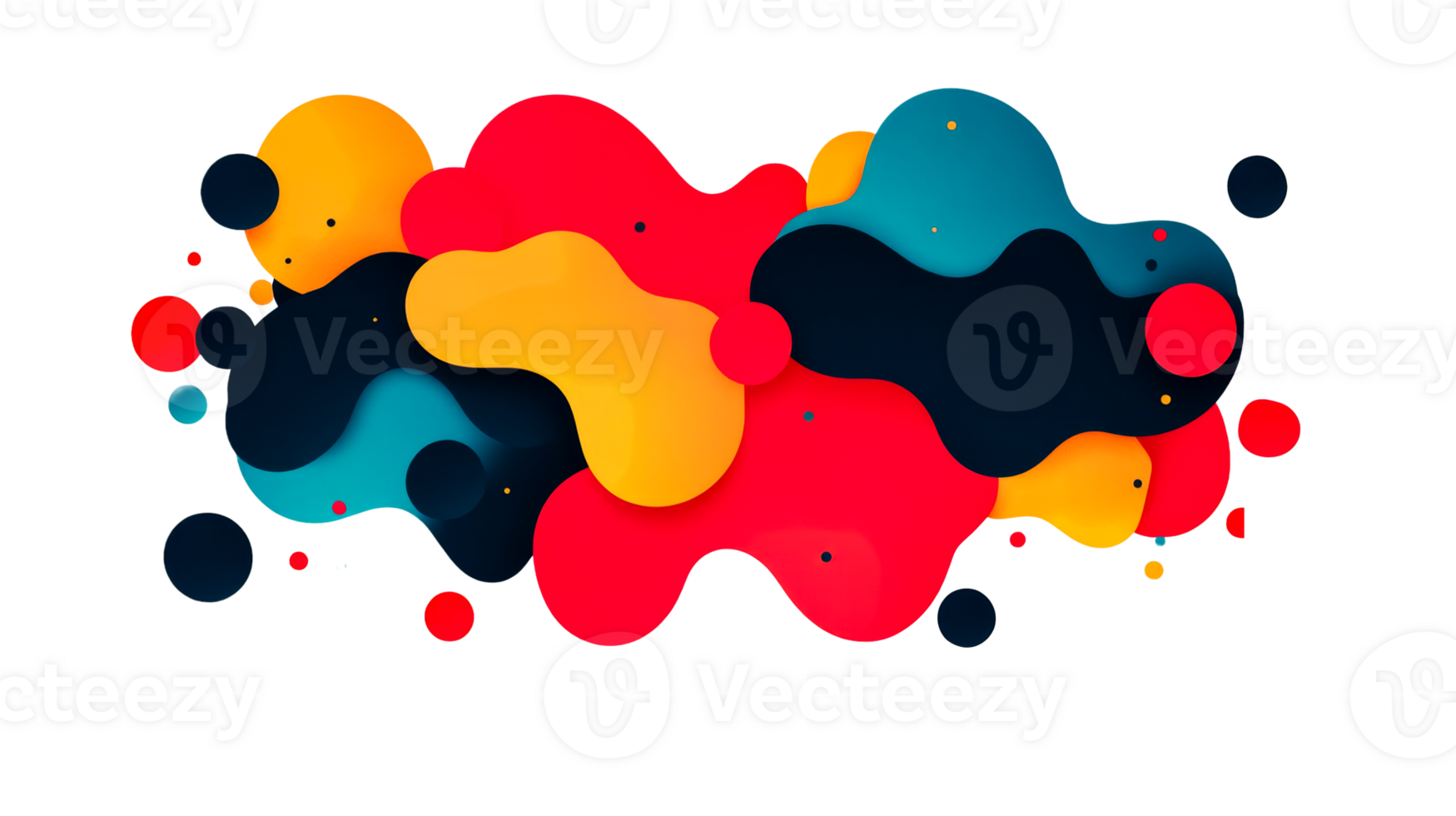 Colorful abstract fluid forms on a black background, cut out transparent png