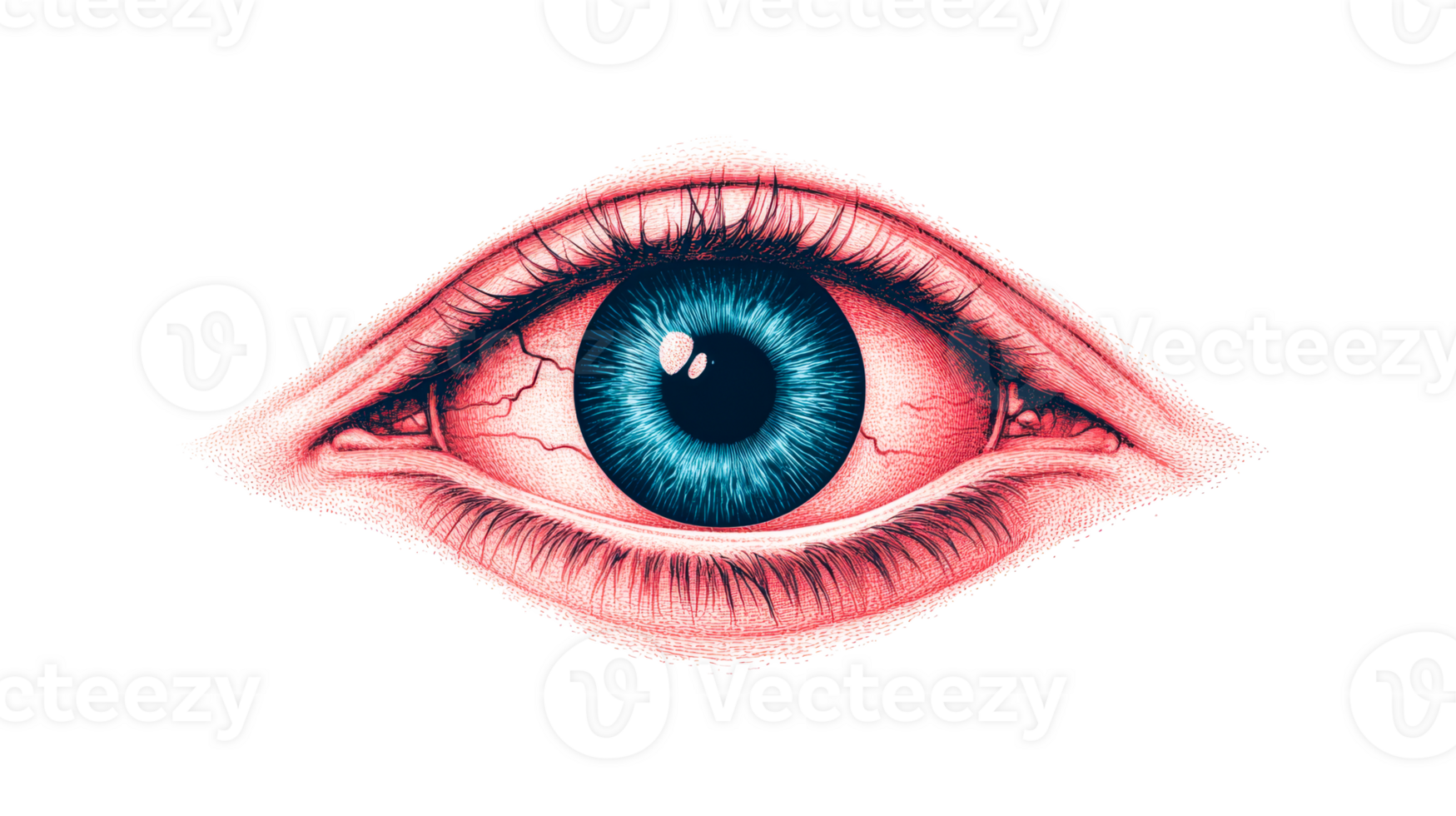 Blue eye, red veins, closeup eyeball drawing, look, vision, cut out transparent png