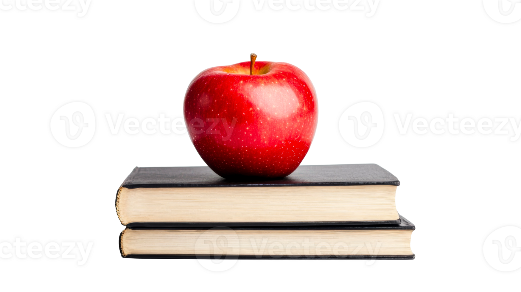 Red apple on books, learning and teaching, school symbol, cut out transparent png