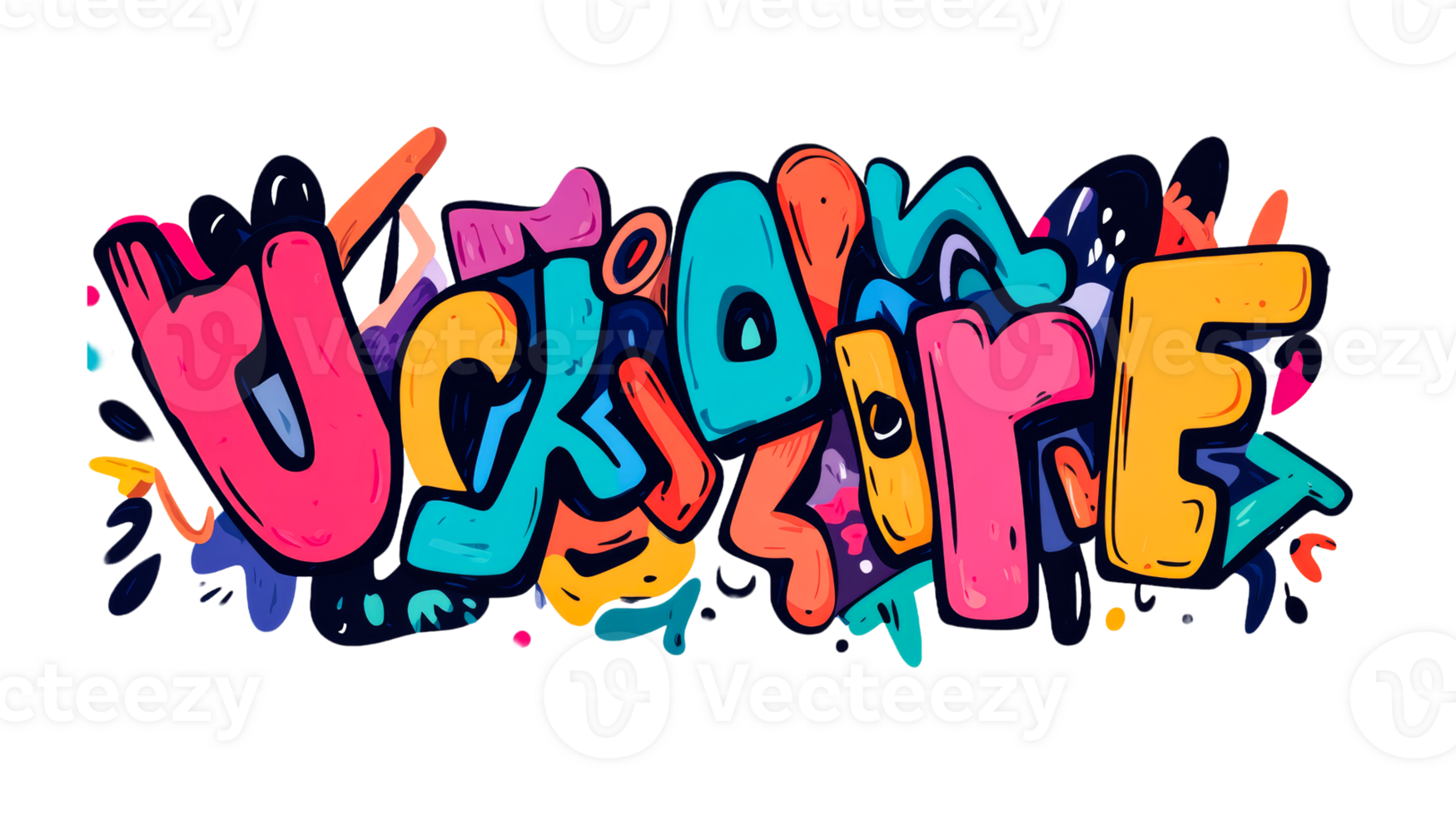 Colorful Graffiti Style Lettering Design on Black Background, cut out transparent png