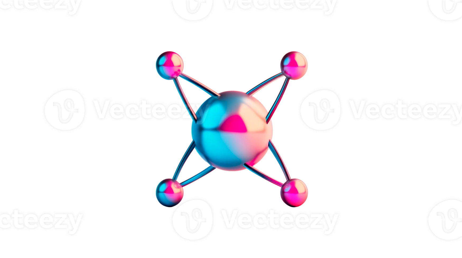Molecule Model with Spheres and Connections, Metallic Luster, cut out transparent png