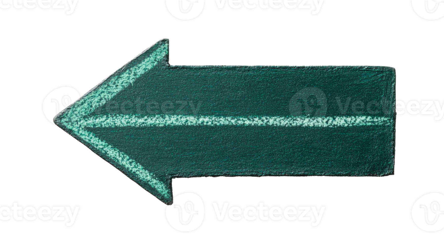 Emerald left arrow with chalk effect, isolated design element, cut out transparent png