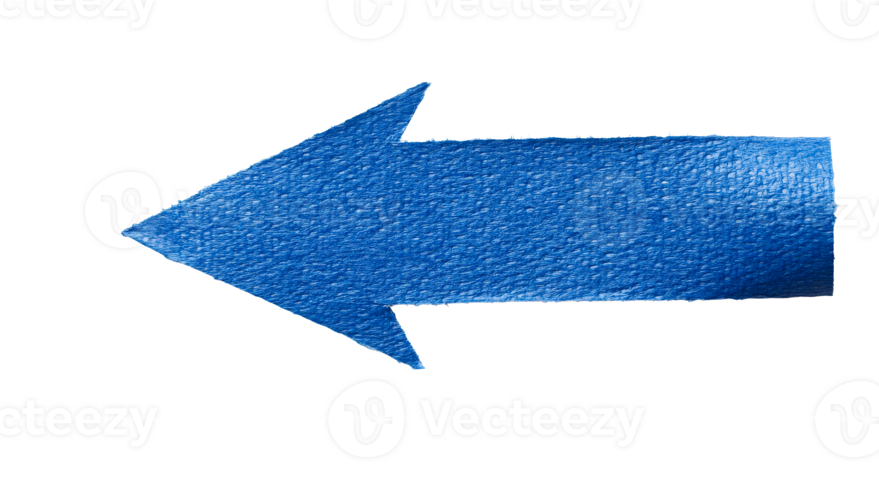 Blue arrow shape, left direction symbol, adhesive tape texture, cut out transparent png