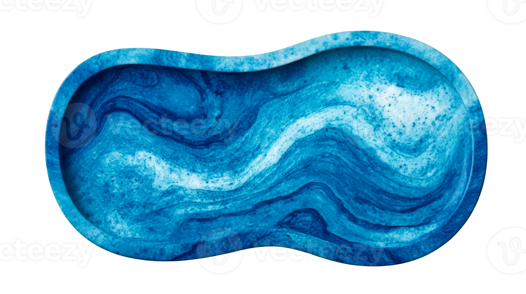 Blue marble tray with wavy surface, isolated and cut out transparent png