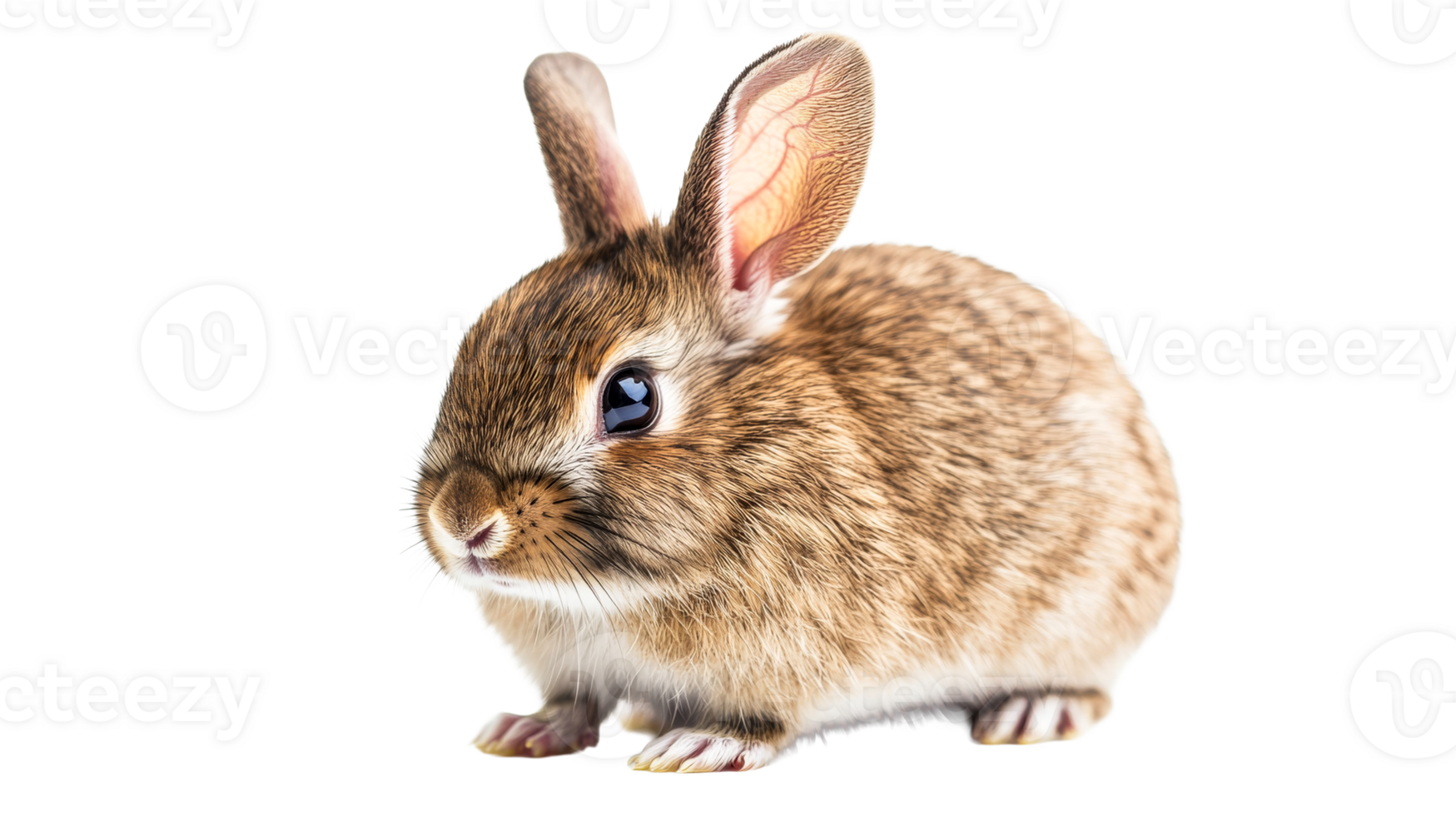 Brown bunny close-up shot with long ears, cute and tender, cut out transparent png