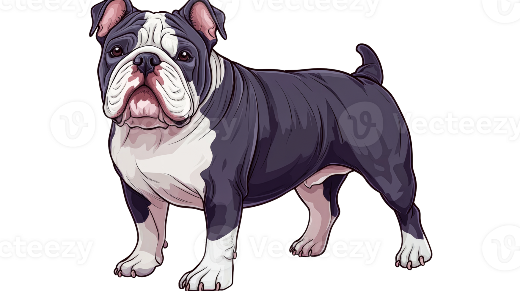 Bulldog illustration, muscular build, drawing, pet, cutout transparent png