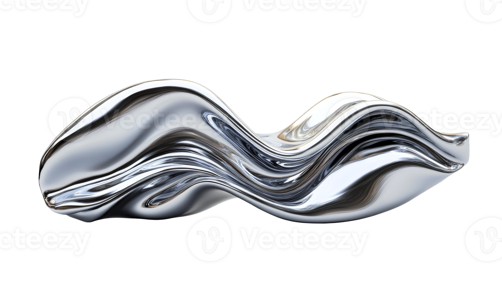 Chrome, wave, metallic, smooth form, abstract shape, 3D rendering, cut out transparent png