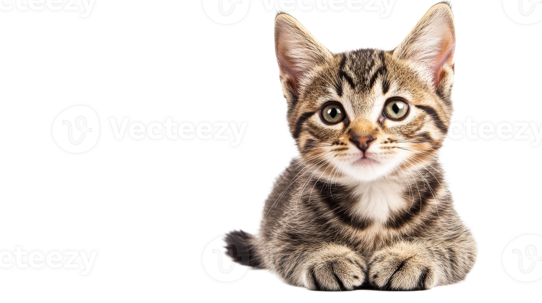 Adorable tabby kitten looking forward, cut out transparent png