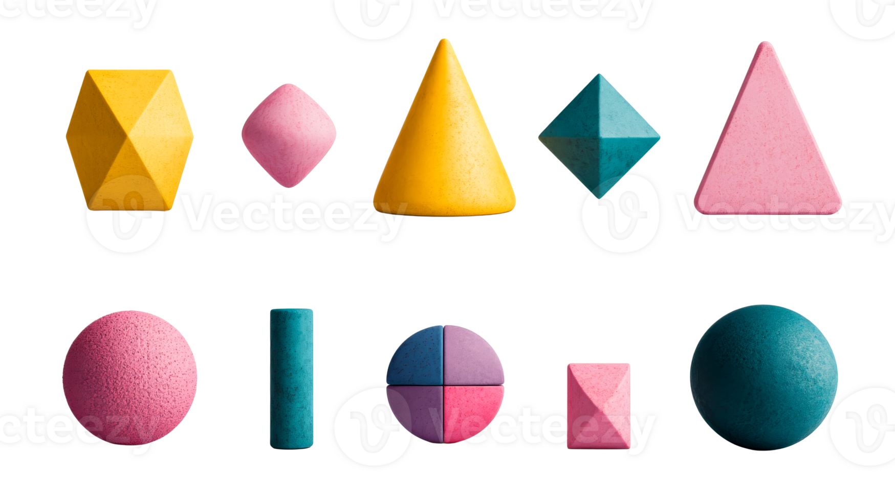 Colorful geometric shapes on a black background, cut out transparent png