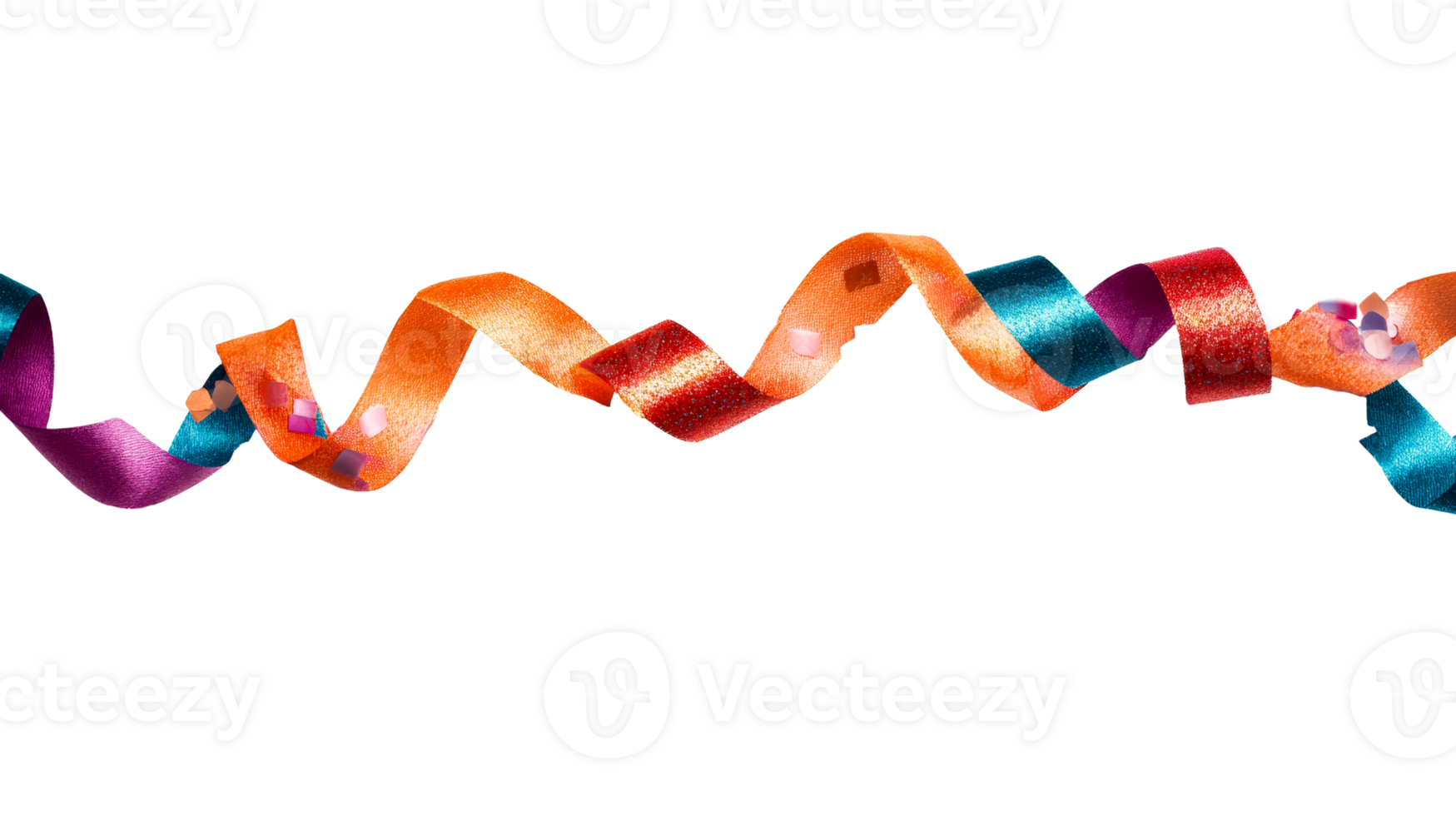 Festive Curling Ribbons in Bold Colors and Confetti, cut out transparent png