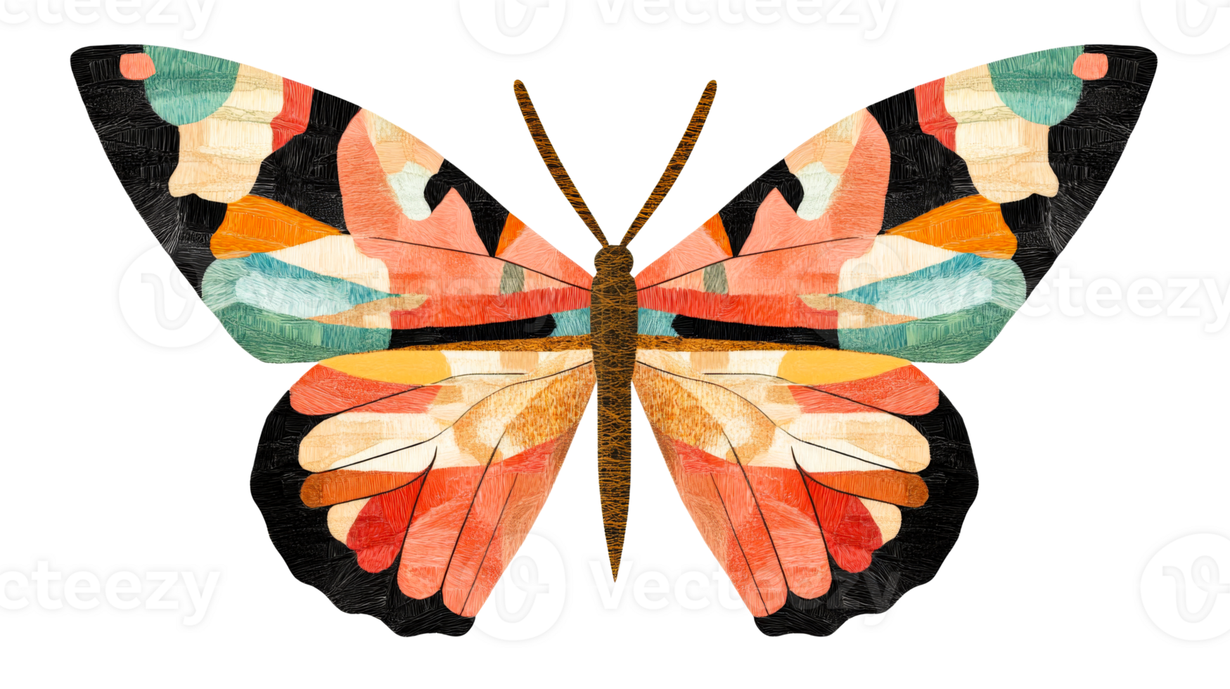 Colorful butterfly illustration with mosaic texture, cut out transparent png