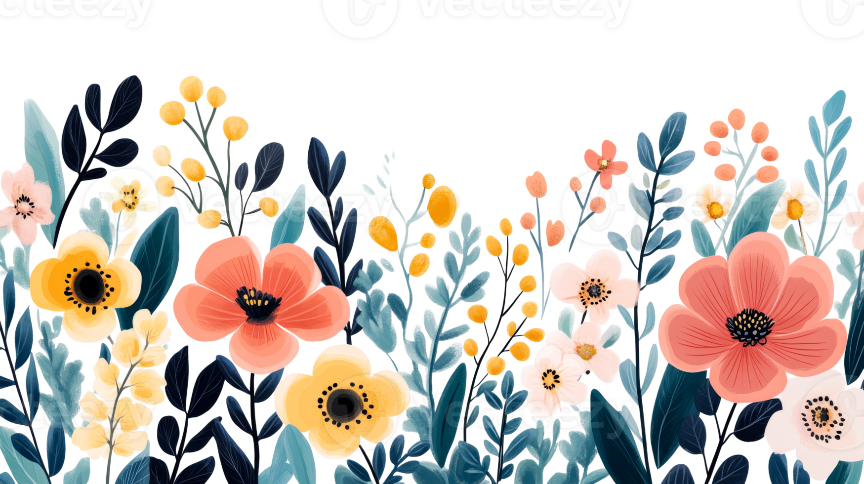 Floral arrangement with black background, cut out transparent png