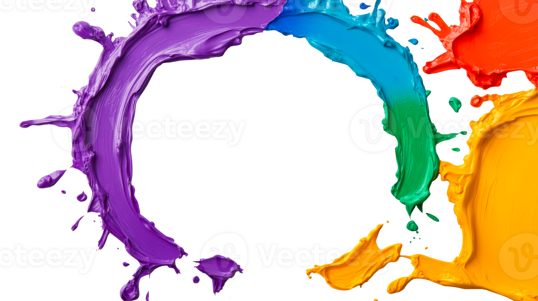 Colorful rainbow paint splash, circle form on black background, cut out transparent png