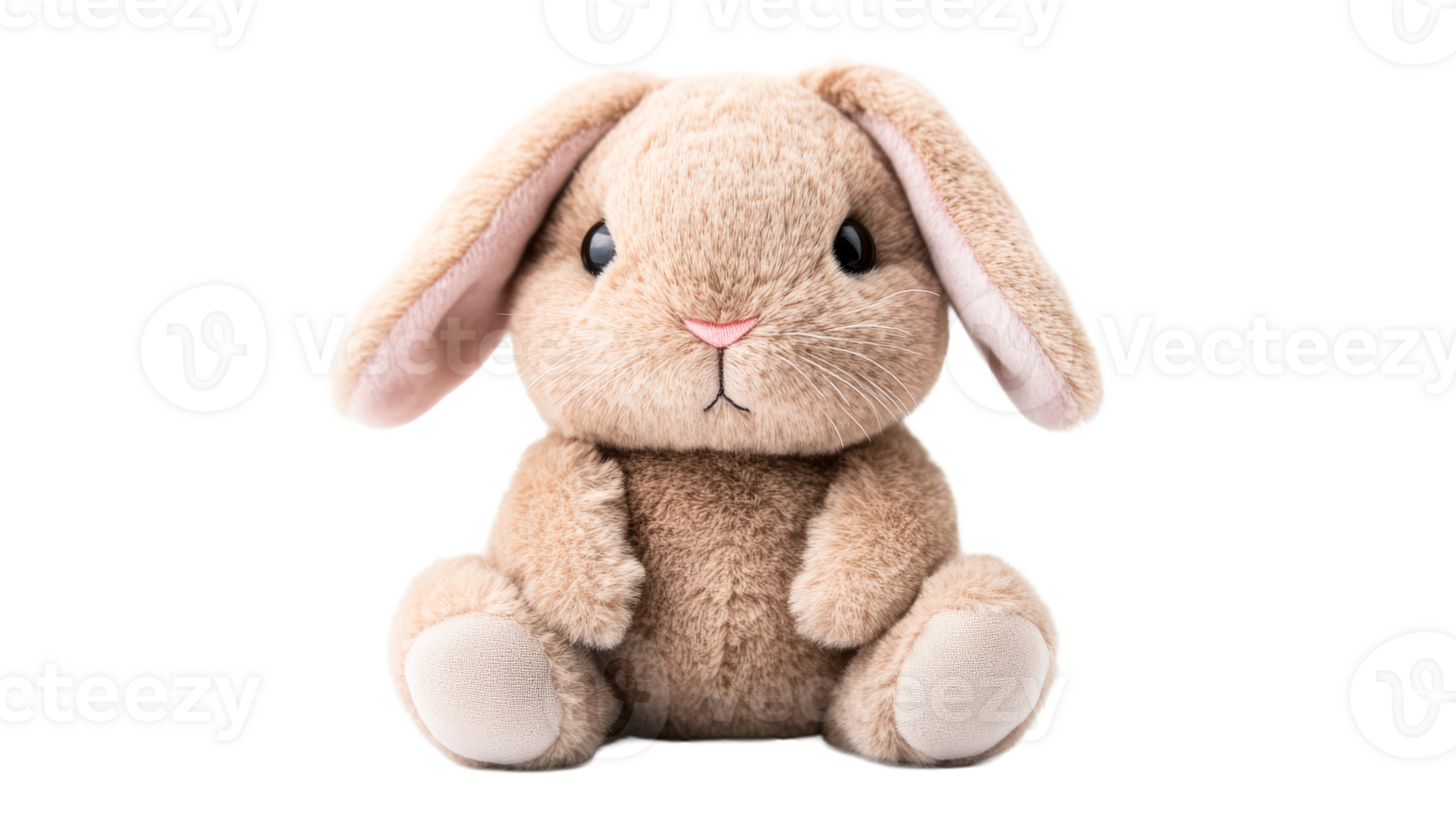 Plush bunny toy with long ears and soft fur, cut out transparent png
