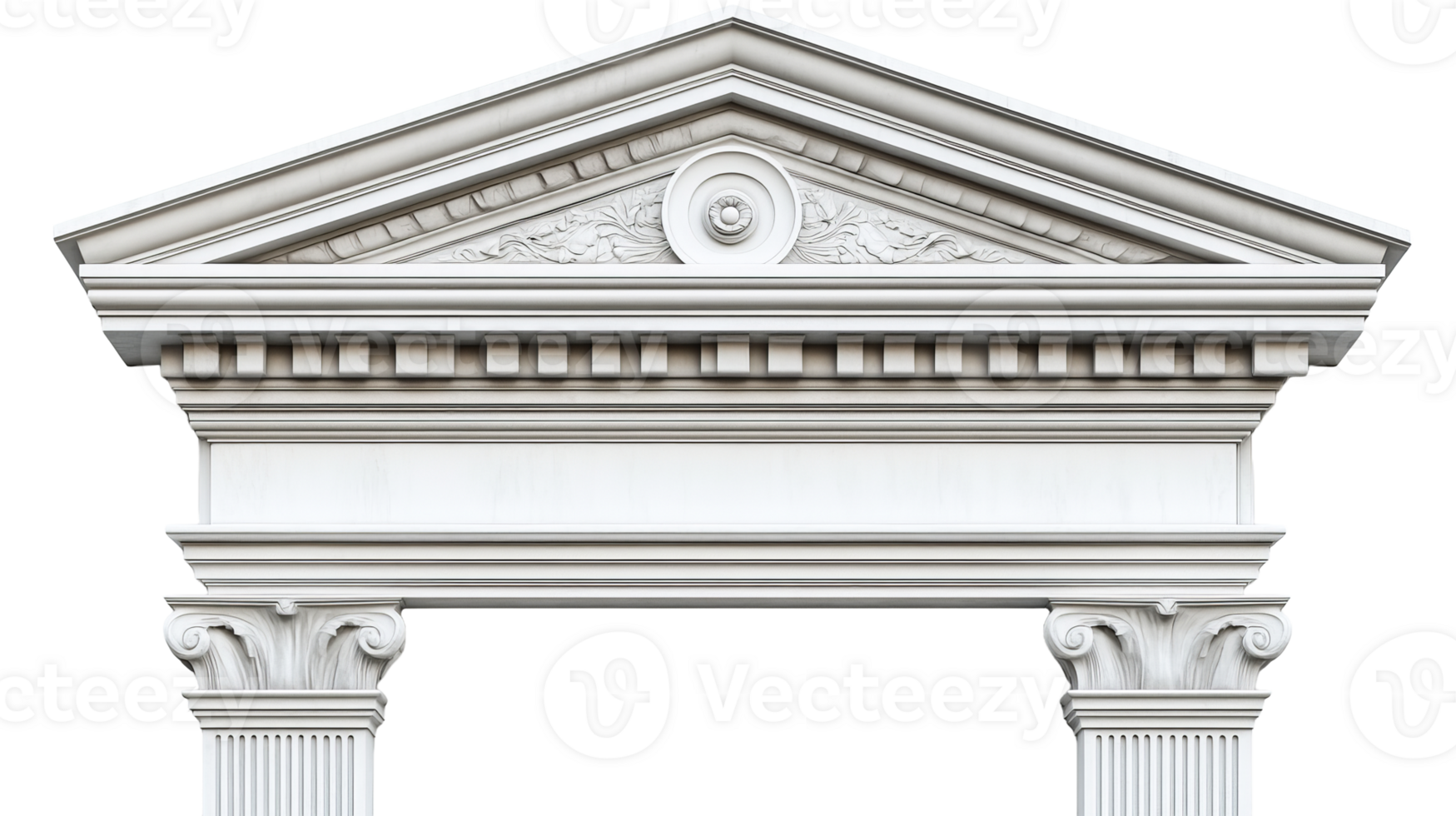 Classical temple architecture with ornate facade, cut out transparent png