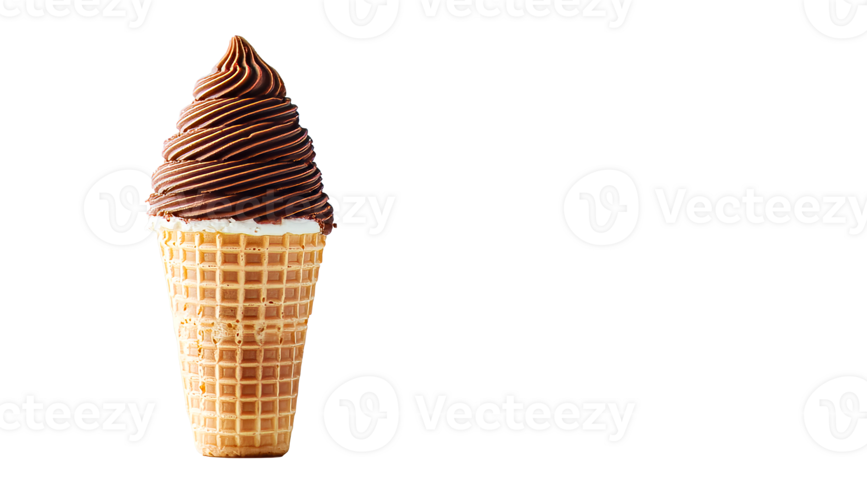Waffle cone topped with chocolate soft serve ice cream, cut out transparent png