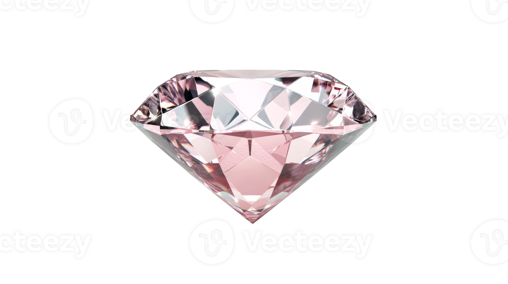 Pink diamond with facets on black background, cut out transparent png