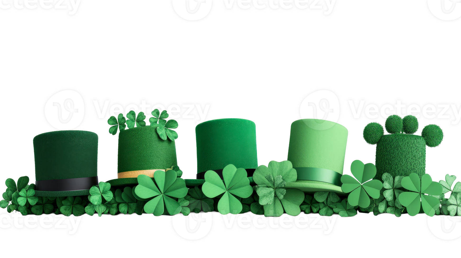 St. Patrick's Day hats and clover, festive composition, cut out transparent png