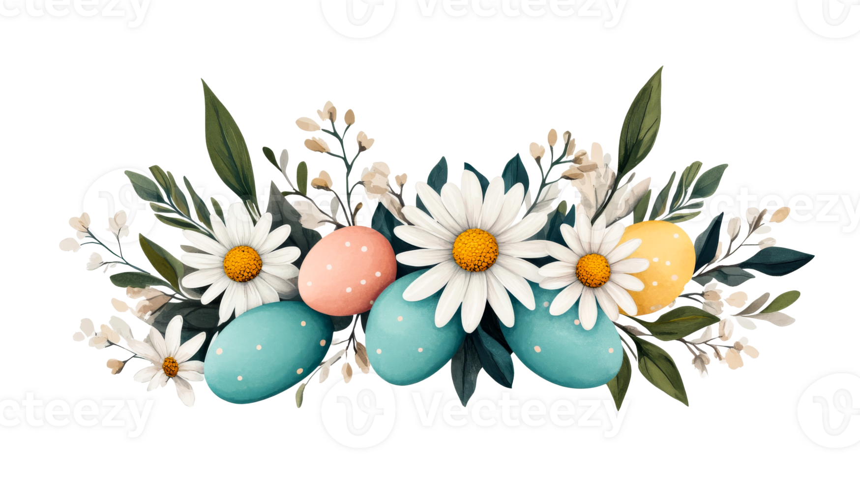 Easter eggs, daisies, floral arrangement, spring decoration, cut out transparent png