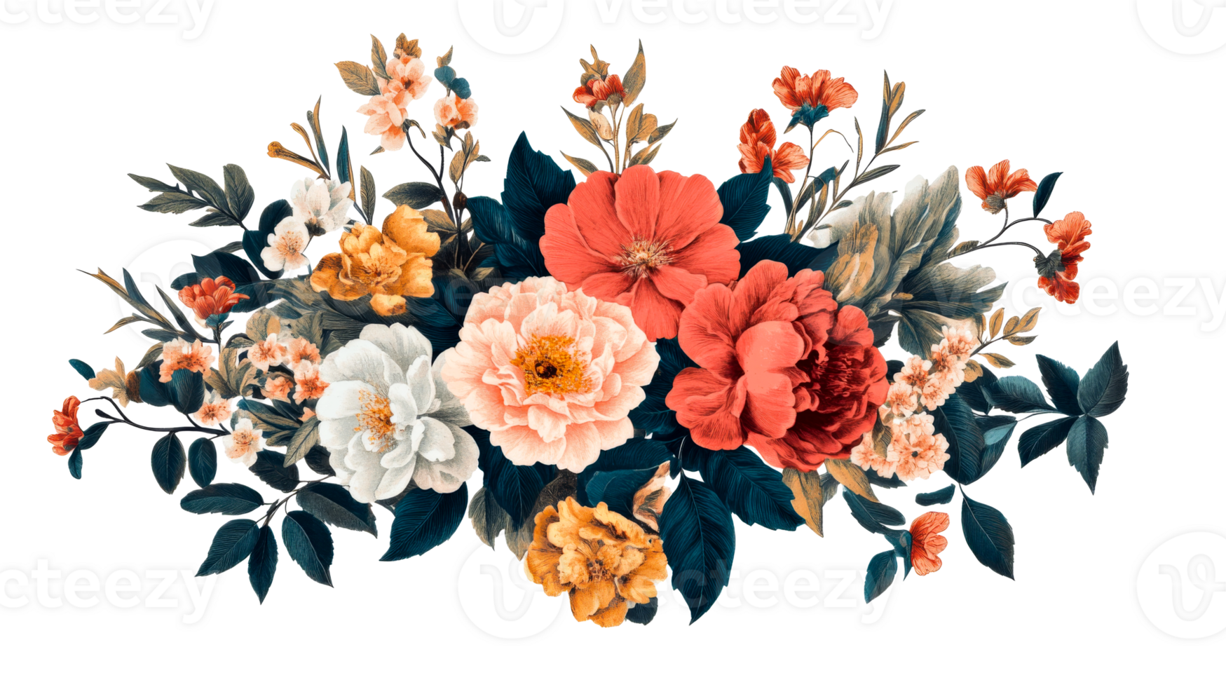 Elegant Floral Arrangement with Peonies and Leaves, cut out transparent png