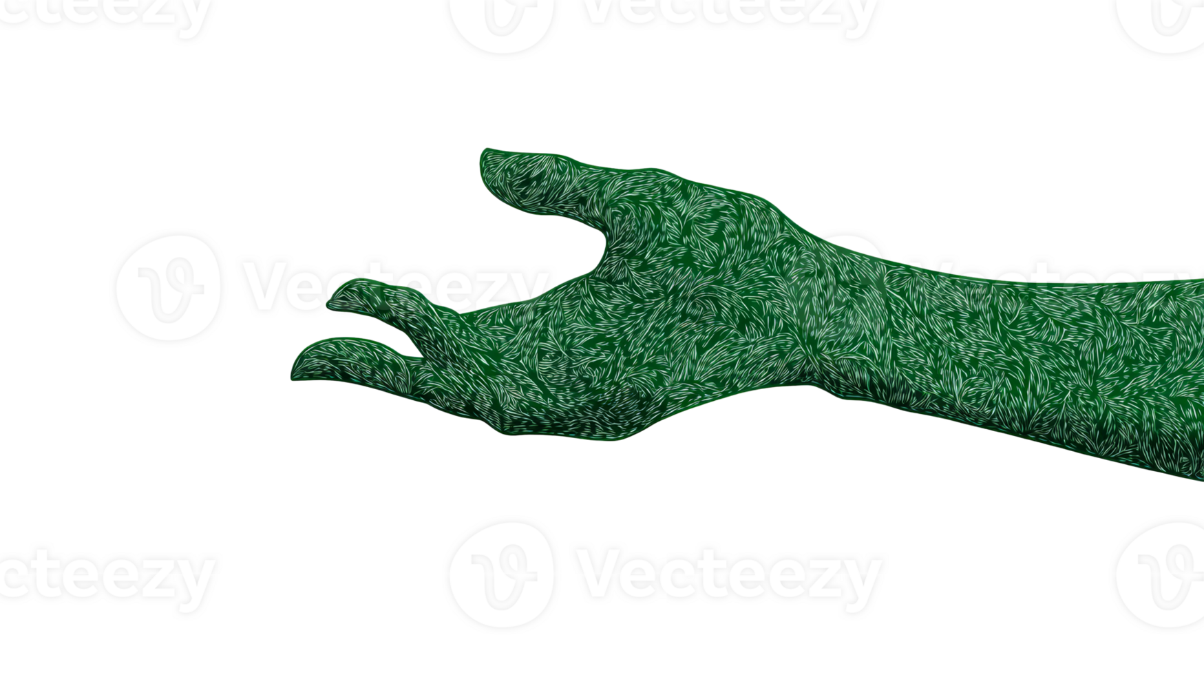 Hand grass texture, reach gesture, green, isolated, cut out transparent png